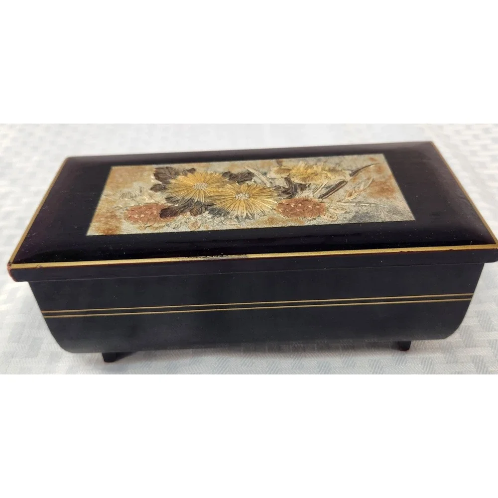 Vintage Japanese Yokohama  Jewelry Music Box, Plays Love Story - Lacquer Black
